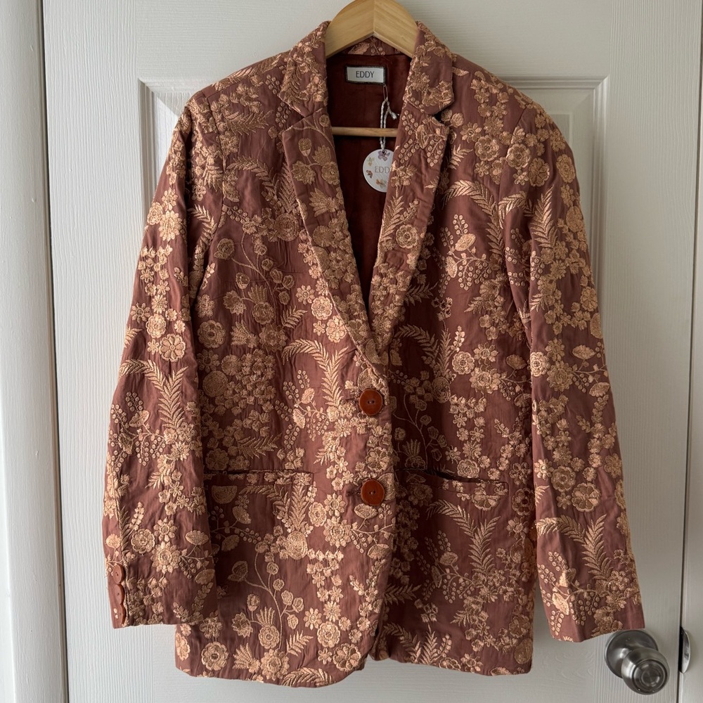 New Eddy Mary Embroidered Blazer in Copper/Bronze, size M